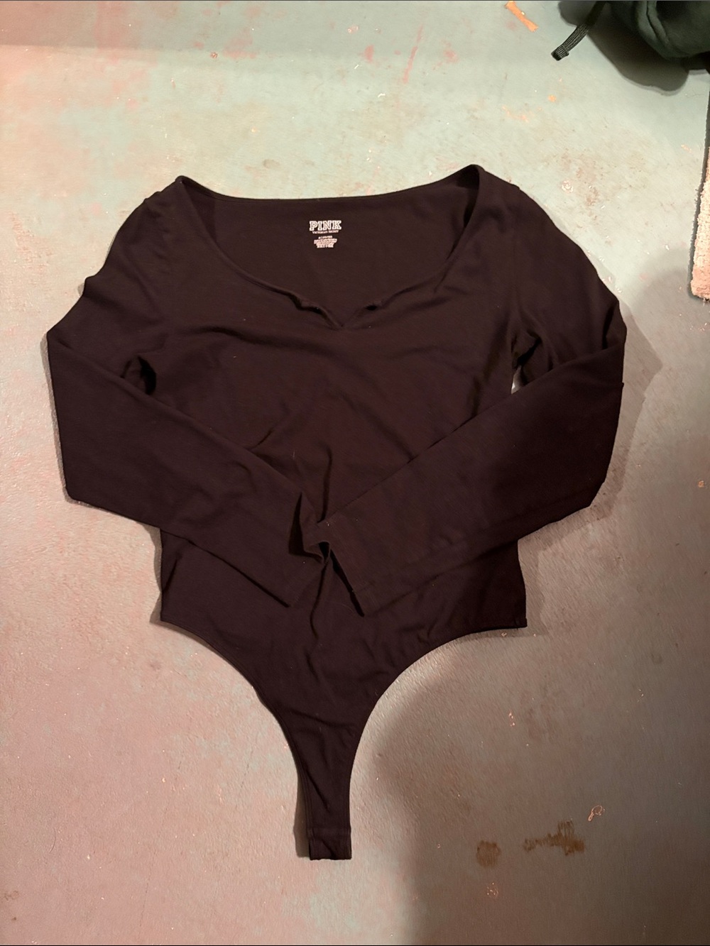 PINK Victoria's Secret Black Long-Sleeve Scoop Bodysuit